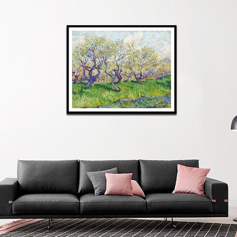 Framed Canvas Orchard in Blossom by Vincent Van Gogh Wall Art