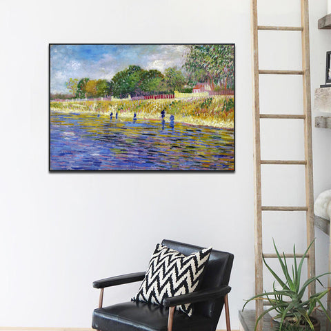 Framed Canvas The Banks Of The Seine; 1887 by Vincent Van Gogh Wall Art