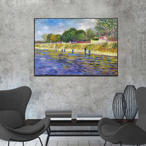 Framed Canvas The Banks Of The Seine; 1887 by Vincent Van Gogh Wall Art