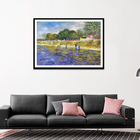 Framed Canvas The Banks Of The Seine; 1887 by Vincent Van Gogh Wall Art