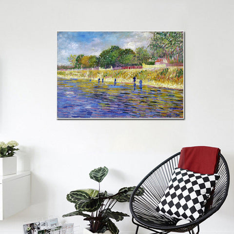 Framed Canvas The Banks Of The Seine; 1887 by Vincent Van Gogh Wall Art