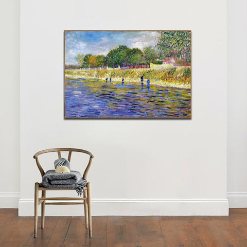 Framed Canvas The Banks Of The Seine; 1887 by Vincent Van Gogh Wall Art