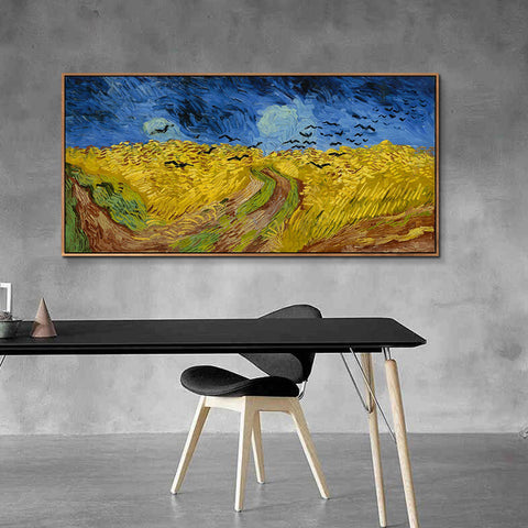 INVIN ART 100% Hand Painted Framed Canvas Wheat Field with Crows by Vincent Van Gogh,Famous Oil Paintings Reproduction Modern Artwork Wall Art