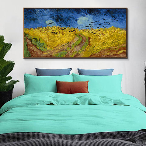 INVIN ART 100% Hand Painted Framed Canvas Wheat Field with Crows by Vincent Van Gogh,Famous Oil Paintings Reproduction Modern Artwork Wall Art
