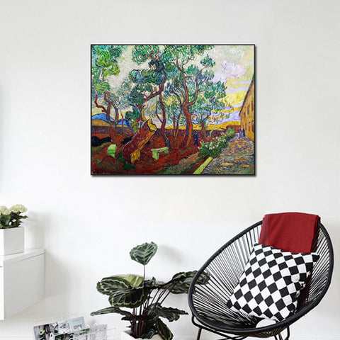 Framed Canvas Garden of Saint Paul's Hospital by Vincent Van Gogh Wall Art
