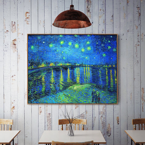 INVIN ART 100% Hand Painted Framed Canvas Starry Night over The Rhone by Vincent Van Gogh,Famous Oil Paintings Reproduction Modern Artwork Wall Art