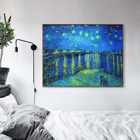INVIN ART 100% Hand Painted Framed Canvas Starry Night over The Rhone by Vincent Van Gogh,Famous Oil Paintings Reproduction Modern Artwork Wall Art