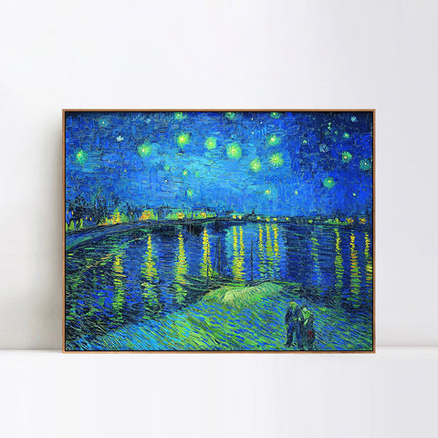 INVIN ART 100% Hand Painted Framed Canvas Starry Night over The Rhone by Vincent Van Gogh,Famous Oil Paintings Reproduction Modern Artwork Wall Art