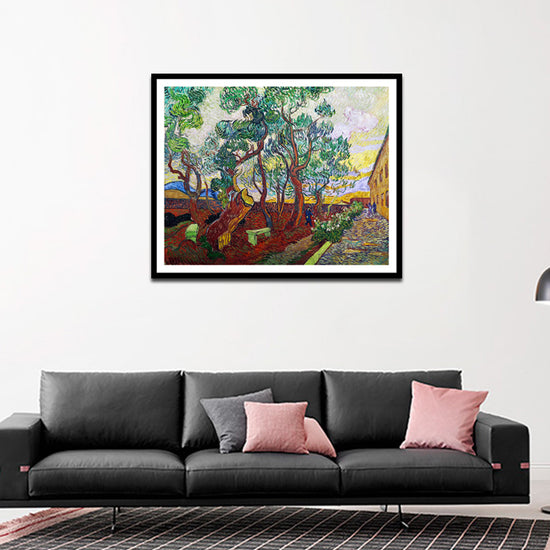 Framed Canvas Garden of Saint Paul's Hospital by Vincent Van Gogh Wall Art