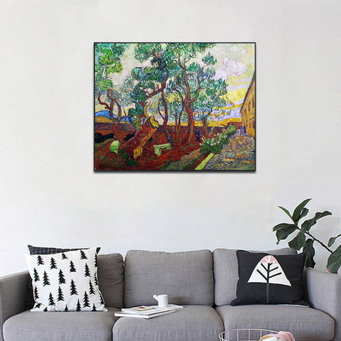 Framed Canvas Garden of Saint Paul's Hospital by Vincent Van Gogh Wall Art