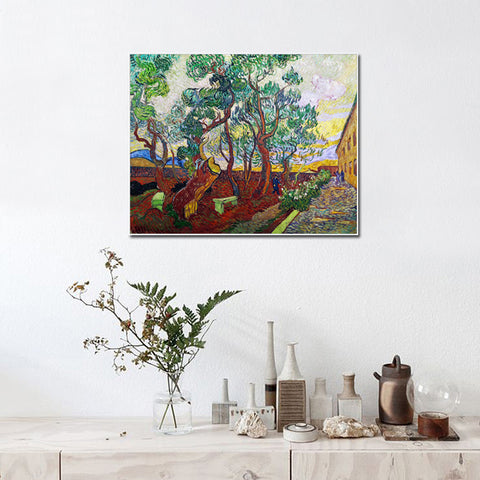 Framed Canvas Garden of Saint Paul's Hospital by Vincent Van Gogh Wall Art
