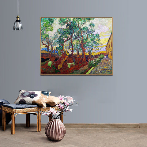 Framed Canvas Garden of Saint Paul's Hospital by Vincent Van Gogh Wall Art