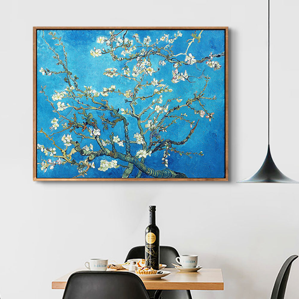 INVIN ART 100% Hand Painted Framed Canvas Branches with Almond Blossom,1890 by Vincent Van Gogh,Famous Oil Paintings Reproduction Modern Artwork Wall Art