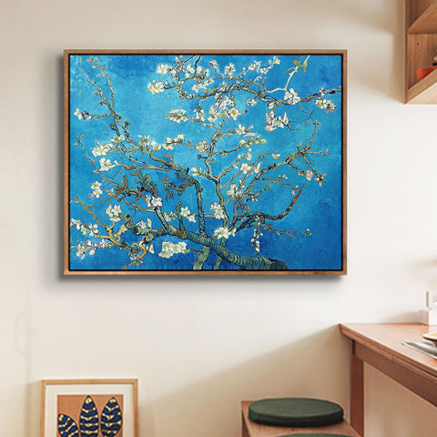 INVIN ART 100% Hand Painted Framed Canvas Branches with Almond Blossom,1890 by Vincent Van Gogh,Famous Oil Paintings Reproduction Modern Artwork Wall Art
