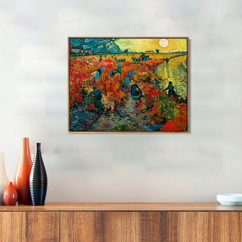INVIN ART 100% Hand Painted Framed Canvas Der rote Weinberg by Vincent Van Gogh,Famous Oil Paintings Reproduction Modern Artwork Wall Art