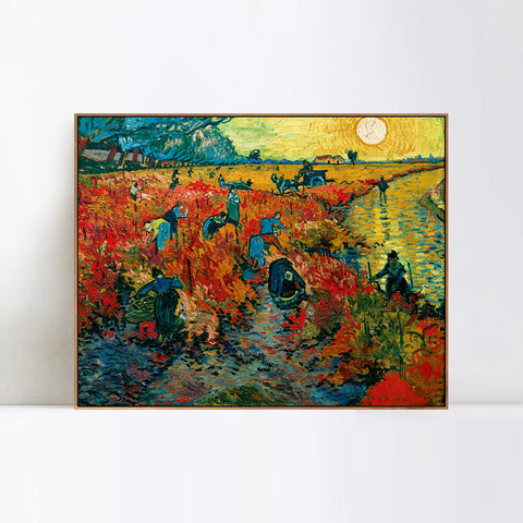 INVIN ART 100% Hand Painted Framed Canvas Der rote Weinberg by Vincent Van Gogh,Famous Oil Paintings Reproduction Modern Artwork Wall Art