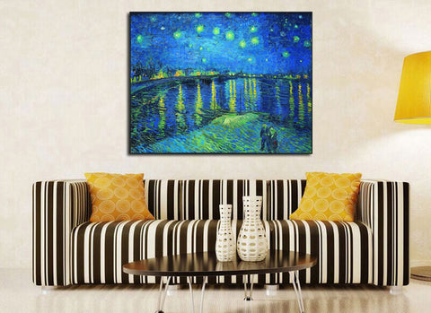 Framed Canvas Starry Night over The Rhone by Vincent Van Gogh Wall Art