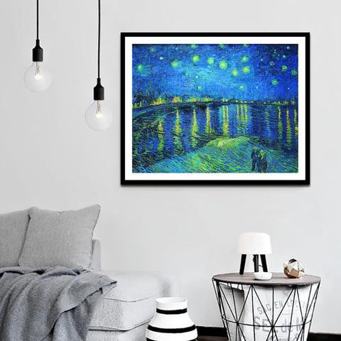 Framed Canvas Starry Night over The Rhone by Vincent Van Gogh Wall Art