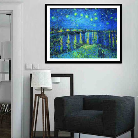Framed Canvas Starry Night over The Rhone by Vincent Van Gogh Wall Art