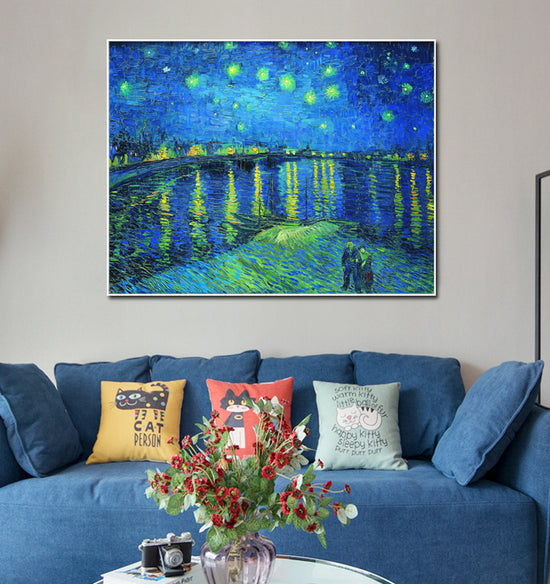Framed Canvas Starry Night over The Rhone by Vincent Van Gogh Wall Art