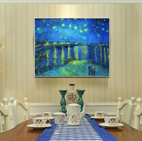 Framed Canvas Starry Night over The Rhone by Vincent Van Gogh Wall Art