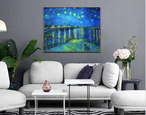 Framed Canvas Starry Night over The Rhone by Vincent Van Gogh Wall Art