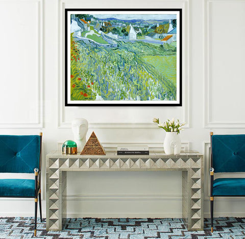 Framed Canvas Vineyards with a View of Auvers by Vincent Van Gogh Wall Art