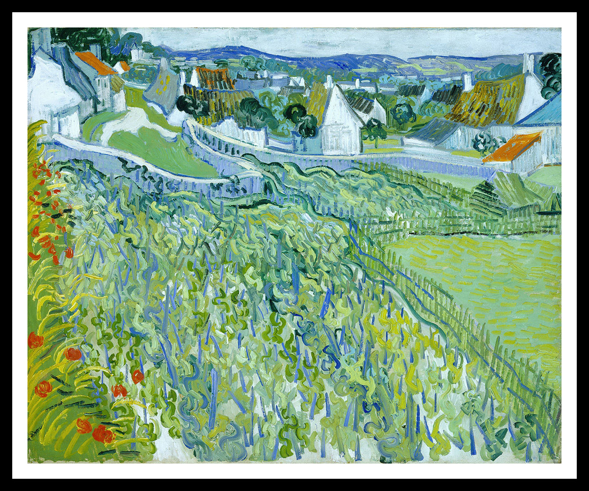 Framed Canvas Vineyards with a View of Auvers by Vincent Van Gogh Wall Art