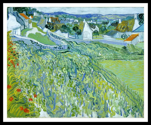 Framed Canvas Vineyards with a View of Auvers by Vincent Van Gogh Wall Art