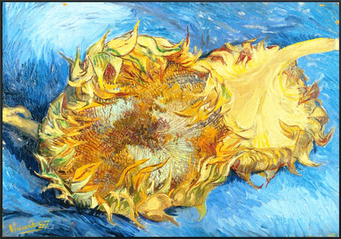 Framed Canvas Still Life with Two Sunflowers;1887 by Vincent Van Gogh Wall Art