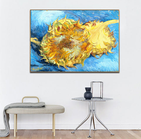 Framed Canvas Still Life with Two Sunflowers;1887 by Vincent Van Gogh Wall Art