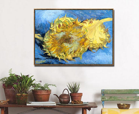 Framed Canvas Still Life with Two Sunflowers;1887 by Vincent Van Gogh Wall Art