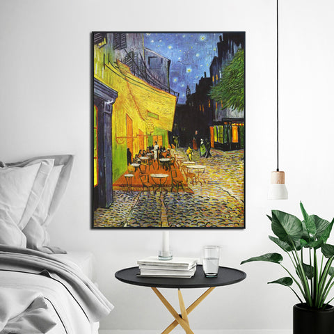 Framed Canvas Cafe Terrace At Night by Vincent Van Gogh Wall Art