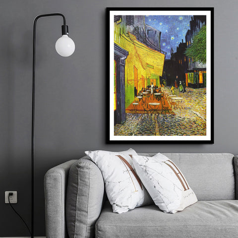 Framed Canvas Cafe Terrace At Night by Vincent Van Gogh Wall Art