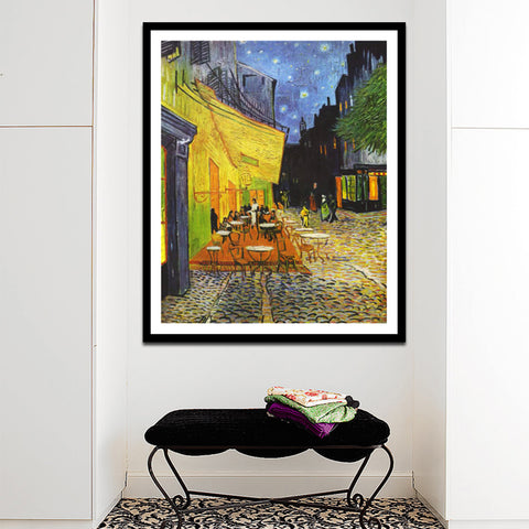 Framed Canvas Cafe Terrace At Night by Vincent Van Gogh Wall Art