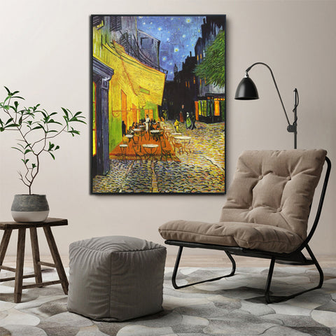 Framed Canvas Cafe Terrace At Night by Vincent Van Gogh Wall Art