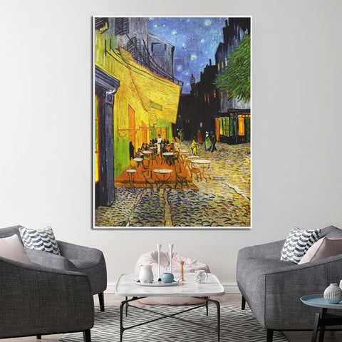 Framed Canvas Cafe Terrace At Night by Vincent Van Gogh Wall Art