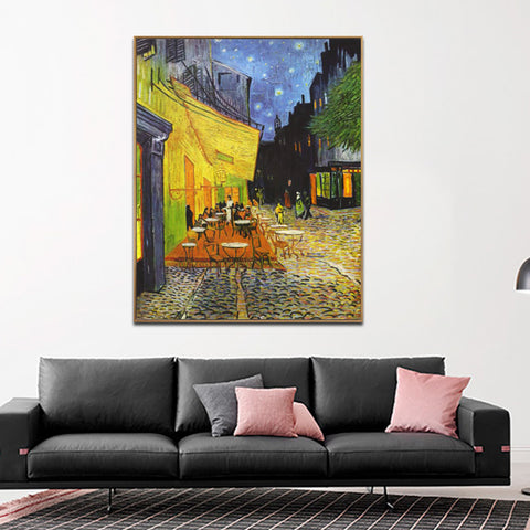 Framed Canvas Cafe Terrace At Night by Vincent Van Gogh Wall Art