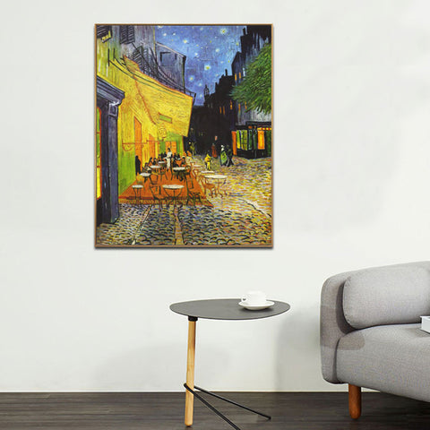 Framed Canvas Cafe Terrace At Night by Vincent Van Gogh Wall Art