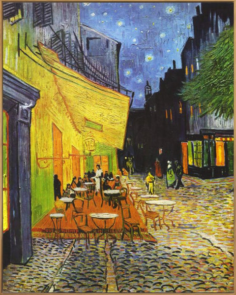 Framed Canvas Cafe Terrace At Night by Vincent Van Gogh Wall Art