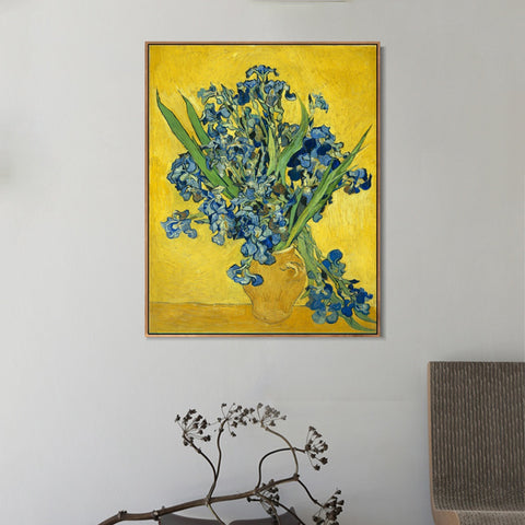 INVIN ART 100% Hand Painted Framed Canvas Still Life with Irises, 1890 by Vincent Van Gogh,Famous Oil Paintings Reproduction Modern Artwork Wall Art