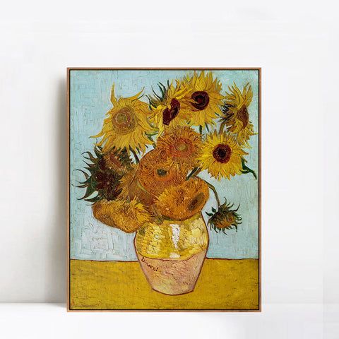 INVIN ART 100% Hand Painted Framed Canvas Still Life - Vase with Twelve Sunflowers, 1889 by Vincent Van Gogh,Famous Oil Paintings Reproduction Modern Artwork Wall Art