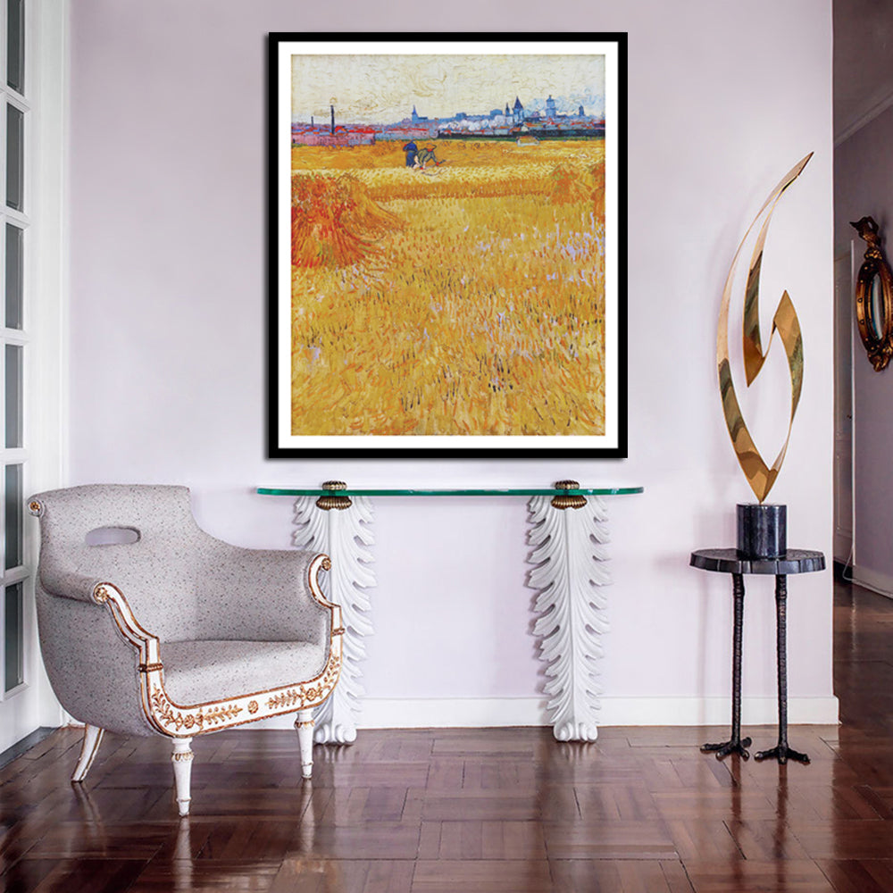 Framed Canvas Arles View From The Wheat Fields by Vincent Van Gogh Wall Art