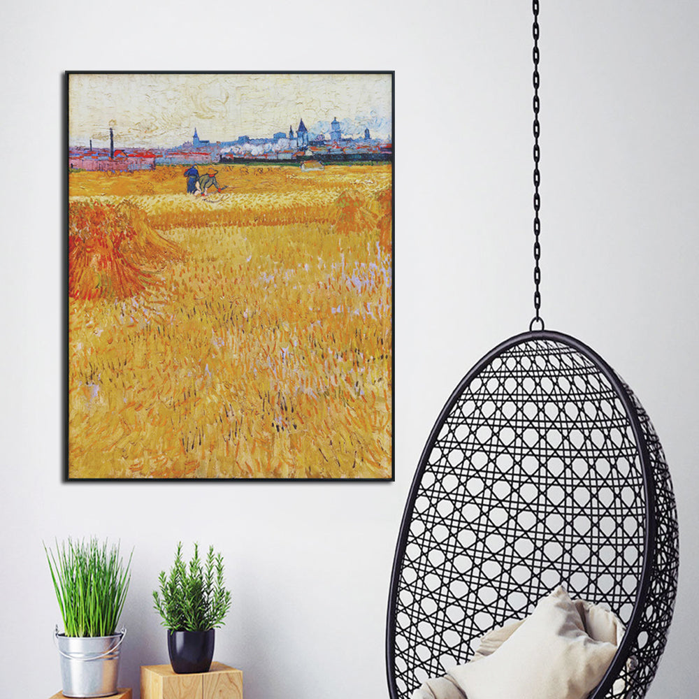 Framed Canvas Arles View From The Wheat Fields by Vincent Van Gogh Wall Art