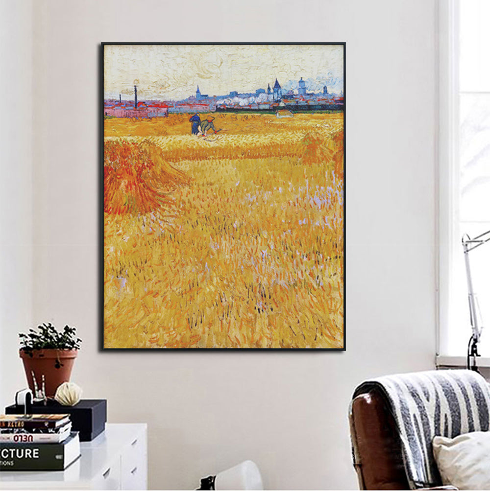 Framed Canvas Arles View From The Wheat Fields by Vincent Van Gogh Wall Art