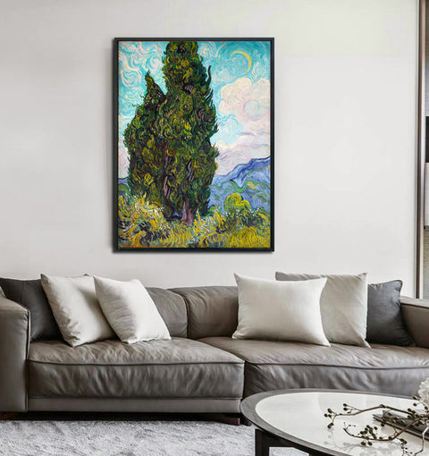Framed Canvas Cypresses;1889 by Vincent Van Gogh Wall Art