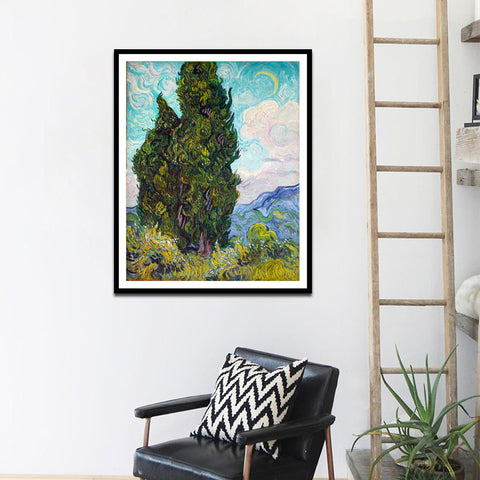 Framed Canvas Cypresses;1889 by Vincent Van Gogh Wall Art