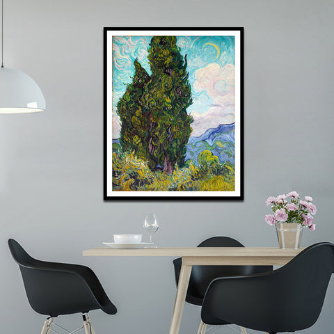 Framed Canvas Cypresses;1889 by Vincent Van Gogh Wall Art