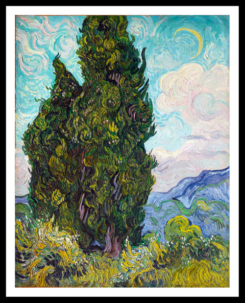 Framed Canvas Cypresses;1889 by Vincent Van Gogh Wall Art