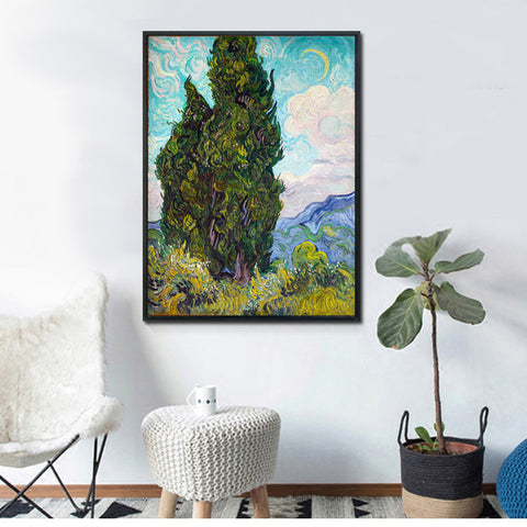 Framed Canvas Cypresses;1889 by Vincent Van Gogh Wall Art